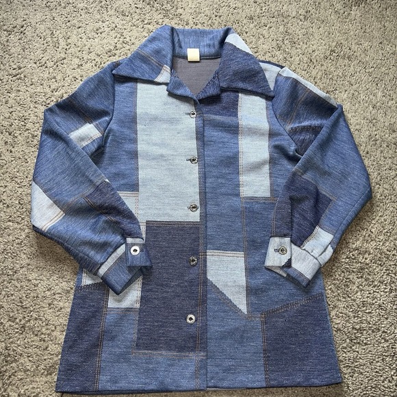 1970s Militaires Equipments Two Tone Denim Shirt Jacket Women's Medium Rare - Picture 2 of 7